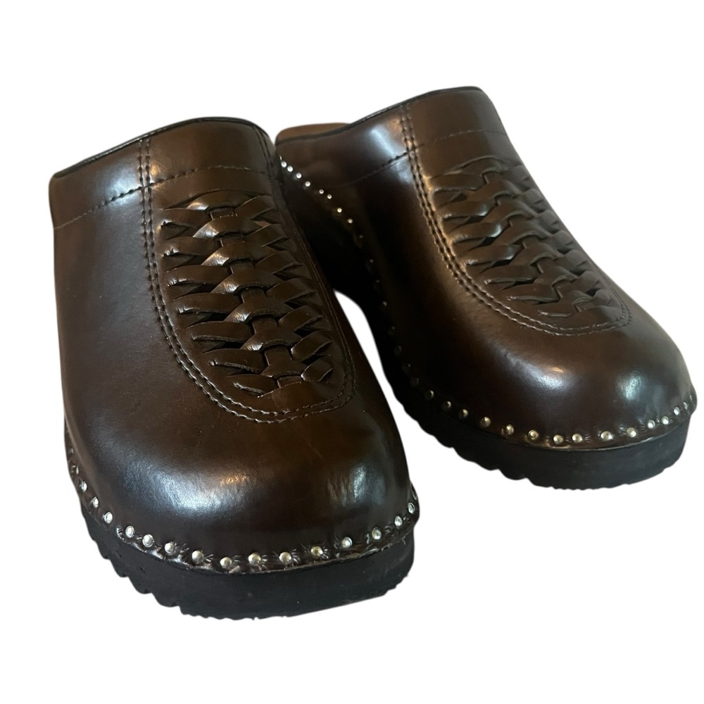 Troentorp Wright brown braided leather clogs - size 39